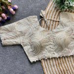 DESIGNER KHADI COTTON CHAIN STITCH EMBROIDERY WORK READY TO WEAR BLOUSE OFF WHITE
