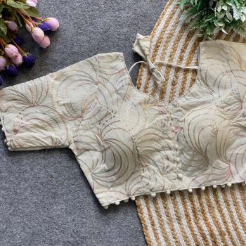 DESIGNER KHADI COTTON CHAIN STITCH EMBROIDERY WORK READY TO WEAR BLOUSE OFF WHITE