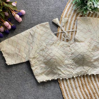 DESIGNER KHADI COTTON CHAIN STITCH EMBROIDERY WORK READY TO WEAR BLOUSE OFF WHITE