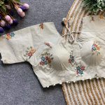 DESIGNER KHADI COTTON CHAIN STITCH EMBROIDERY WORK READY TO WEAR BLOUSE OFF WHITE
