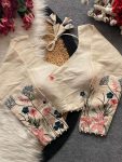 DESIGNER KHADI COTTON CHAIN STITCH EMBROIDERY WORK STITCHED BLOUSE OFF WHITE