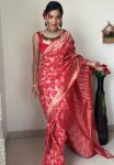 DESIGNER LINEN SLUB GOLDEN WEAVING WORK SAREE WITH UNSTITCHED BLOUSE RANI