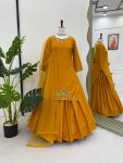 DESIGNER NATURAL CREEP SILK BEADS WITH THREAD AND SEQUENCE WORK TOP LEHENGA WITH DUPATTA WEDDING WEAR WHOLESALE PRICE ETHNIC GARMENT (3)