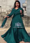 DESIGNER NATURAL CREEP SILK BEADS WITH THREAD AND SEQUENCE WORK TOP LEHENGA WITH DUPATTA GREEN