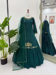 DESIGNER NATURAL CREEP SILK BEADS WITH THREAD AND SEQUENCE WORK TOP LEHENGA WITH DUPATTA WEDDING WEAR WHOLESALE PRICE ETHNIC GARMENT (2)