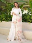 DESIGNER NATURAL CREPE EMBROIDERY SEQUENCE WORK TOP SHARAR WITH DUPATTA WHITE
