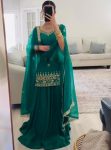DESIGNER NATURAL CREPE SEQUENCE EMBROIDERY WORK TOP LEHENGA WITH DUPATTA GREEN