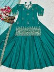 DESIGNER NATURAL CREPE SEQUENCE EMBROIDERY WORK TOP LEHENGA WITH DUPATTA PARTY WEAR WHOLESALE PRICE ETHNIC GARMENT (6)