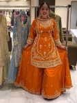 DESIGNER NATURAL CREPE SEQUENCE EMBROIDERY WORK TOP PALAZZO WITH DUPATTA FESTIVE WEAR WHOLESALE PRICE ETHNIC GARMENT (3)