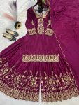 DESIGNER NATURAL CREPE SILK EMBROIDERY WITH FANCY LACE BORDER WORK TOP PALAZZO WITH DUPATTA FESTIVE WEAR WHOLESALE PRICE ETHNIC GARMENT (6)