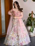 DESIGNER CHINON SILK PRINTED WITH EMBROIDERY SEQUENCE WORK LEHENGA CHOLI WITH DUPATTA BABY PINK