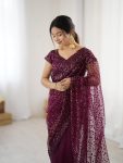 DESIGNER NET SEQUENCE AND DORI WORK SAREE WITH UNSTITCHED BLOUSE PARTY WEAR WHOLESALE PRICE ETHNIC GARMENT(18)