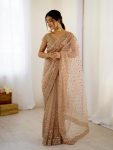 DESIGNER NET SEQUENCE AND DORI WORK SAREE WITH UNSTITCHED BLOUSE PARTY WEAR WHOLESALE PRICE ETHNIC GARMENT(15)