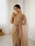 DESIGNER NET SEQUENCE AND DORI WORK SAREE WITH UNSTITCHED BLOUSE PARTY WEAR WHOLESALE PRICE ETHNIC GARMENT(15)