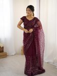 DESIGNER NET SEQUENCE AND DORI WORK SAREE WITH UNSTITCHED BLOUSE PARTY WEAR WHOLESALE PRICE ETHNIC GARMENT(18)