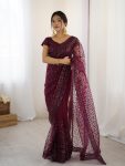 DESIGNER NET SEQUENCE AND DORI WORK SAREE WITH UNSTITCHED BLOUSE PARTY WEAR WHOLESALE PRICE ETHNIC GARMENT(18)