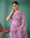 DESIGNER ORGANZA SILK EMBROIDERED AND SEQUENCE WITH THREAD AND CUTWORK BORDER SAREE WITH UNSTITCHED BLOUSE PARTY WEAR WHOLESALE PRICE ETHNIC GARMENT (3)