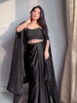 DESIGNER RANGOLI SILK THREAD SEQUENCE EMBROIDERY WORK SKIRT CHOLI WITH SHRUG BLACK