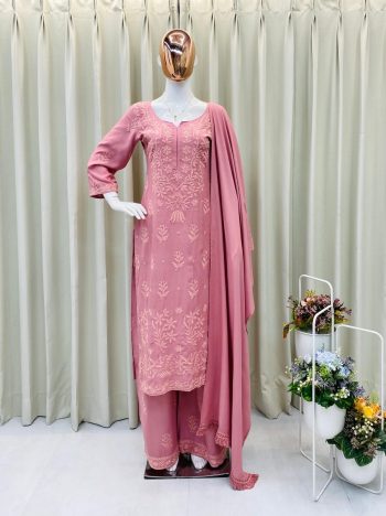DESIGNER RAYON EMBROIDERY WORK TOP PALAZZO WITH DUPATTA BABY PINK