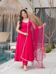 DESIGNER ROMAN SILK CHANDERI FANCY LACE WORK ANARKALI GOWN BOTTOM WITH DUPATTA RANI