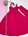 DESIGNER ROMAN SILK CHANDERI FANCY LACE WORK ANARKALI GOWN BOTTOM WITH DUPATTA PARTY WEAR WHOLESALE PRICE ETHNIC GARMENT (3)