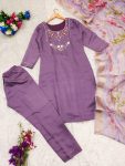 DESIGNER ROMAN SILK HANDWORK WITH FANCY LACE WORK TOP BOTTOM WITH DUPATTA LAVENDER