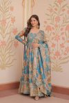 DESIGNER RUSSIAN SILK DIGITAL PRINT WITH EMBROIDERED SEQUENCE WORK GOWN WITH DUPATTA FESTIVE WEAR WHOLESALE PRICE ETHNIC GARMENT (12)