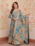 DESIGNER RUSSIAN SILK DIGITAL PRINT WITH EMBROIDERED SEQUENCE WORK GOWN WITH DUPATTA FESTIVE WEAR WHOLESALE PRICE ETHNIC GARMENT (12)