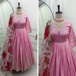 DESIGNER SATIN SILK EMBROIDERY SEQUENCE WITH CUT WORK GOWN BOTTOM WITH DUPATTA FESTIVE WEAR WHOLESALE PRICE ETHNIC GARMENT (4)