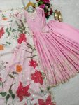 DESIGNER SATIN SILK EMBROIDERY SEQUENCE WITH CUT WORK GOWN BOTTOM WITH DUPATTA FESTIVE WEAR WHOLESALE PRICE ETHNIC GARMENT (4)