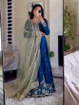 DESIGNER SATIN SILK EMBROIDERY SEQUENCE WORK GOWN BOTTOM WITH DUPATTA BLUE