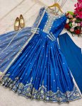 DESIGNER SATIN SILK EMBROIDERY SEQUENCE WORK GOWN BOTTOM WITH DUPATTA FESTIVE WEAR WHOLESALE PRICE ETHNIC GARMENT (1)