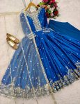 DESIGNER SATIN SILK EMBROIDERY SEQUENCE WORK GOWN BOTTOM WITH DUPATTA FESTIVE WEAR WHOLESALE PRICE ETHNIC GARMENT (1)