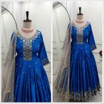 DESIGNER SATIN SILK EMBROIDERY SEQUENCE WORK GOWN BOTTOM WITH DUPATTA FESTIVE WEAR WHOLESALE PRICE ETHNIC GARMENT (1)