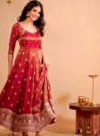 DESIGNER SHIMMER SILK EMBROIDERY SEQUENCE WORK GOWN WITH DUPATTA  GAJARI