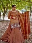DESIGNER SIMMER SILK BEADS HANDWORK EMBROIDERY SEQUNCE MULTI NEEDLE ZARI WORK TOP LEHENGA WITH DUPATTA WEDDING WEAR WHOLESALE PRICE ETHNIC GARMENT (4)