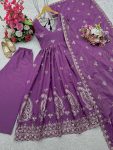 DESIGNER SIMMER SILK EMBROIDERY SEQUENCE WORK GOWN PALAZZO WITH DUPATTA PARTY WEAR WHOLESALE PRICE ETHNIC GARMENT (3)