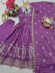 DESIGNER SIMMER SILK EMBROIDERY SEQUENCE WORK GOWN PALAZZO WITH DUPATTA PARTY WEAR WHOLESALE PRICE ETHNIC GARMENT (3)