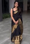 DESIGNER SOFT LICHI SILK JACQUARD WORK SAREE WITH UNSTITCHED BLOUSE BLACK