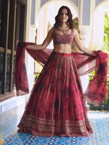 DESIGNER TABBY ORGANZA THREAD WITH SEQUENCE WORK LEHENGA CHOLI WITH DUPATTA MULTI