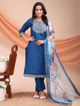 DESIGNER TAFFETA SILK EMBROIDERY JARI WORK TOP BOTTOM WITH DUPATTA BLUE