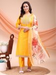 DESIGNER TAFFETA SILK EMBROIDERY JARI WORK TOP BOTTOM WITH DUPATTA YELLOW