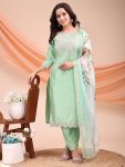 DESIGNER TAFFETA SILK EMBROIDERY JARI WORK TOP BOTTOM WITH DUPATTA SEA GREEN