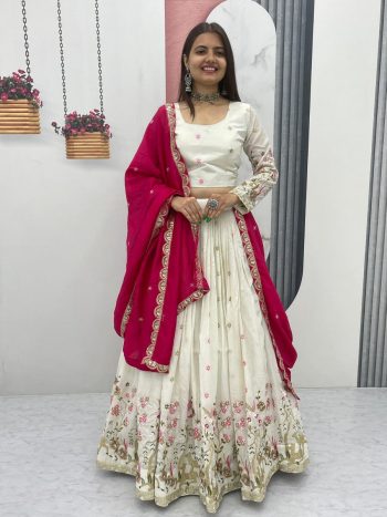 DESIGNER VICHITRA EMBROIDERY SEQUENCE AND THREAD WORK LEHENGA CHOLI WITH DUPATTA RANI