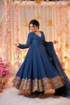 DESIGNER VICHITRA SILK EMBROIDERY WORK ANARKALI GOWN WITH DUPATTA PARTY WEAR WHOLESALE PRICE ETHNIC GARMENT (1)