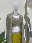 FANCY AMERICAN CREPE THREAD WITH SEQUENCE WORK CHOLI DRAPED SKIRT WITH SHRUG PARTY WEAR WHOLESALE PRICE ETHNIC GARMENT (3)