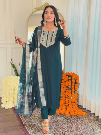 FANCY BSY VISCOSE SEQUENCE CODING EMBROIDERY WORK TOP BOTTOM WITH DUPATTA GREEN