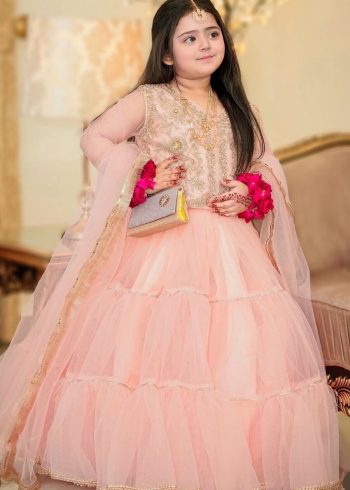 FANCY  BUTTERFLY NET EMBROIDERY SEQUENCE WORK KID'S LEHENGA CHOLI WITH DUPATTA BABY PINK