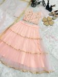 FANCY BUTTERFLY NET EMBROIDERY SEQUENCE WORK KID’S LEHENGA CHOLI WITH DUPATTA PARTY WEAR WHOLESALE PRICE ETHNIC GARMENT (1)