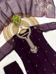 FANCY CHANDERI EMBROIDERY WORK TOP BOTTOM WITH DUPATTA FESTIVE WEAR WHOLESALE PRICE ETHNIC GARMENT (6)